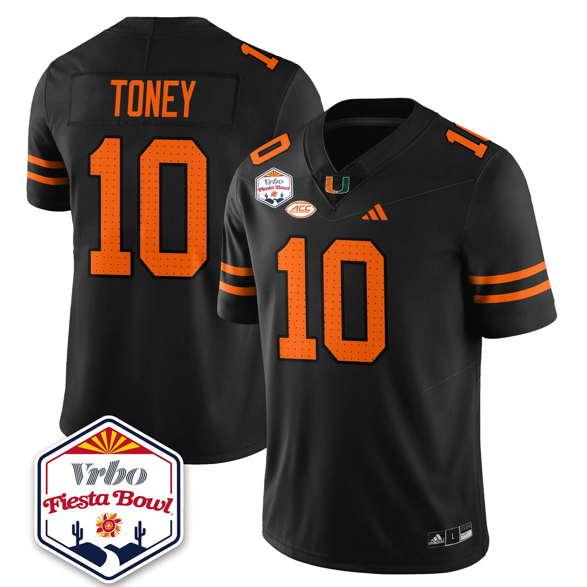 Personalized MIA Football Vapor Limited Jersey - Vrbo Fiesta Bowl - Black / Malachi Toney - 10 Stitched