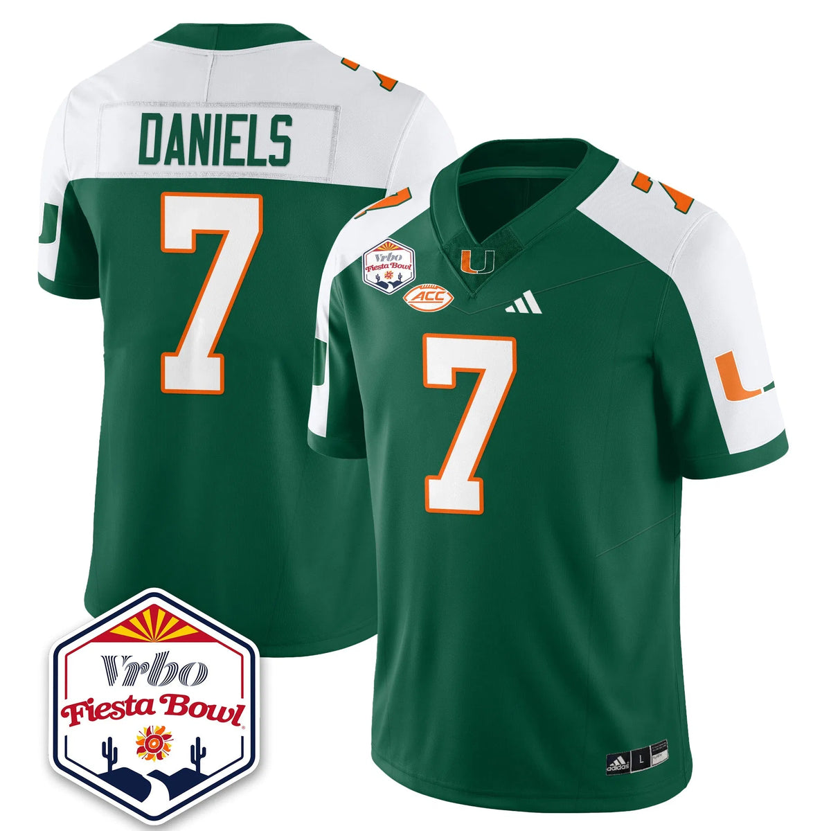 Personalized MIA Football Vapor Limited Jersey - Vrbo Fiesta Bowl - Green Alternate / CJ Daniels - 7 Stitched