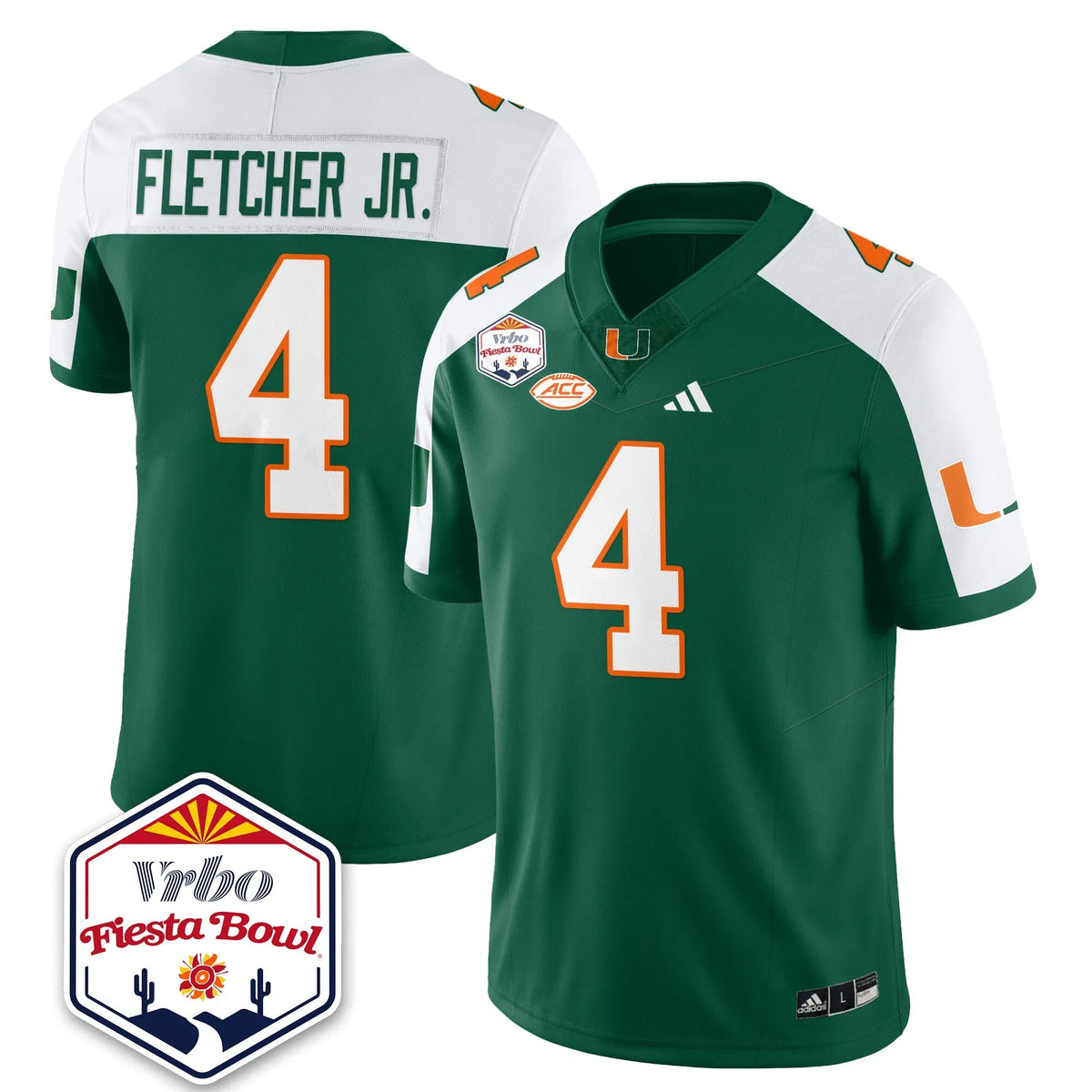 Personalized MIA Football Vapor Limited Jersey - Vrbo Fiesta Bowl - Green Alternate / Mark Fletcher Jr. - 4 Stitched