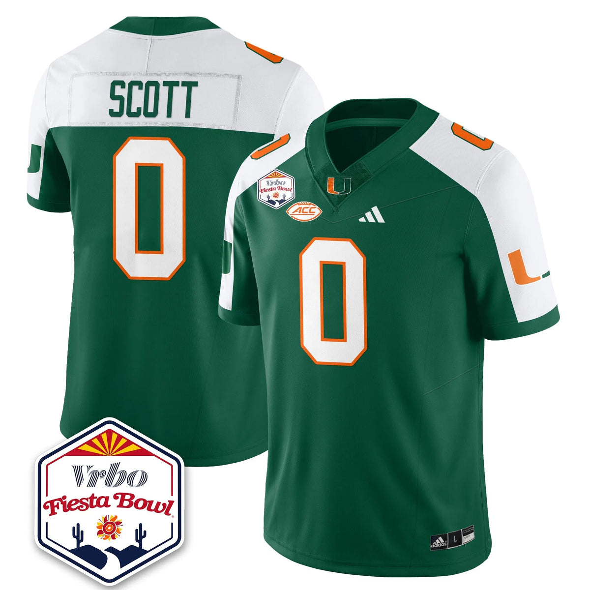 Personalized MIA Football Vapor Limited Jersey - Vrbo Fiesta Bowl - Green Alternate / Keionte Scott - 0 Stitched