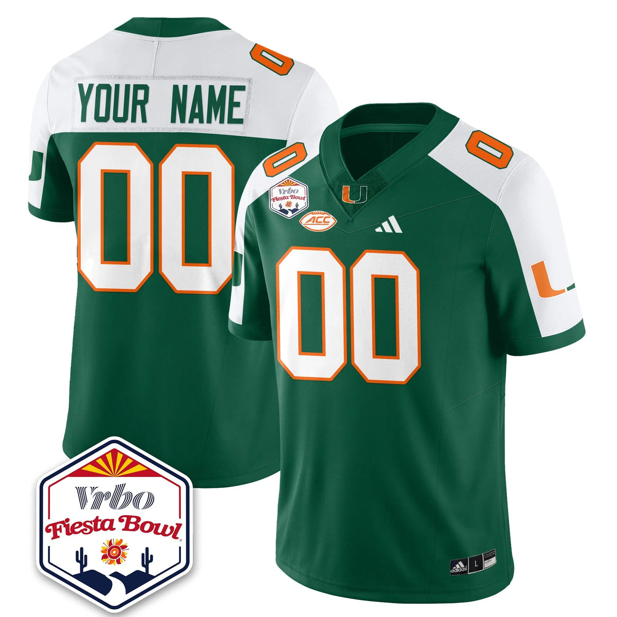 Personalized Custom MIA Football Vapor Limited Jersey - Vrbo Fiesta Bowl - Green Alternate Stitched