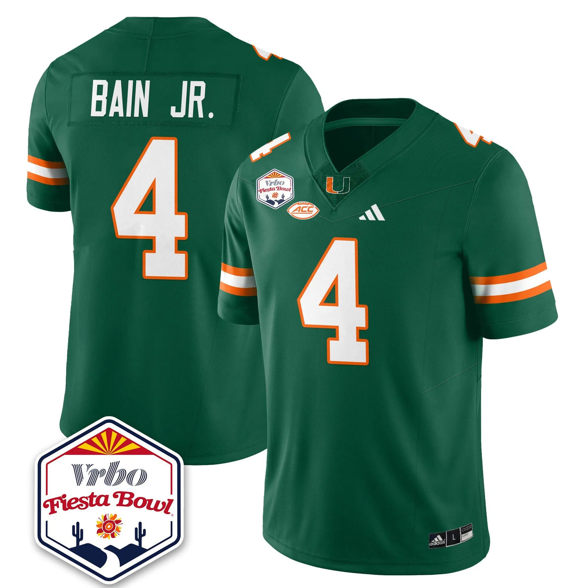 Personalized MIA Football Vapor Limited Jersey - Vrbo Fiesta Bowl - Green / Rueben Bain Jr. - 4 Stitched