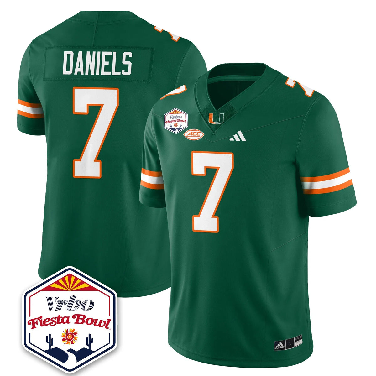 Personalized MIA Football Vapor Limited Jersey - Vrbo Fiesta Bowl - Green / CJ Daniels - 7 Stitched