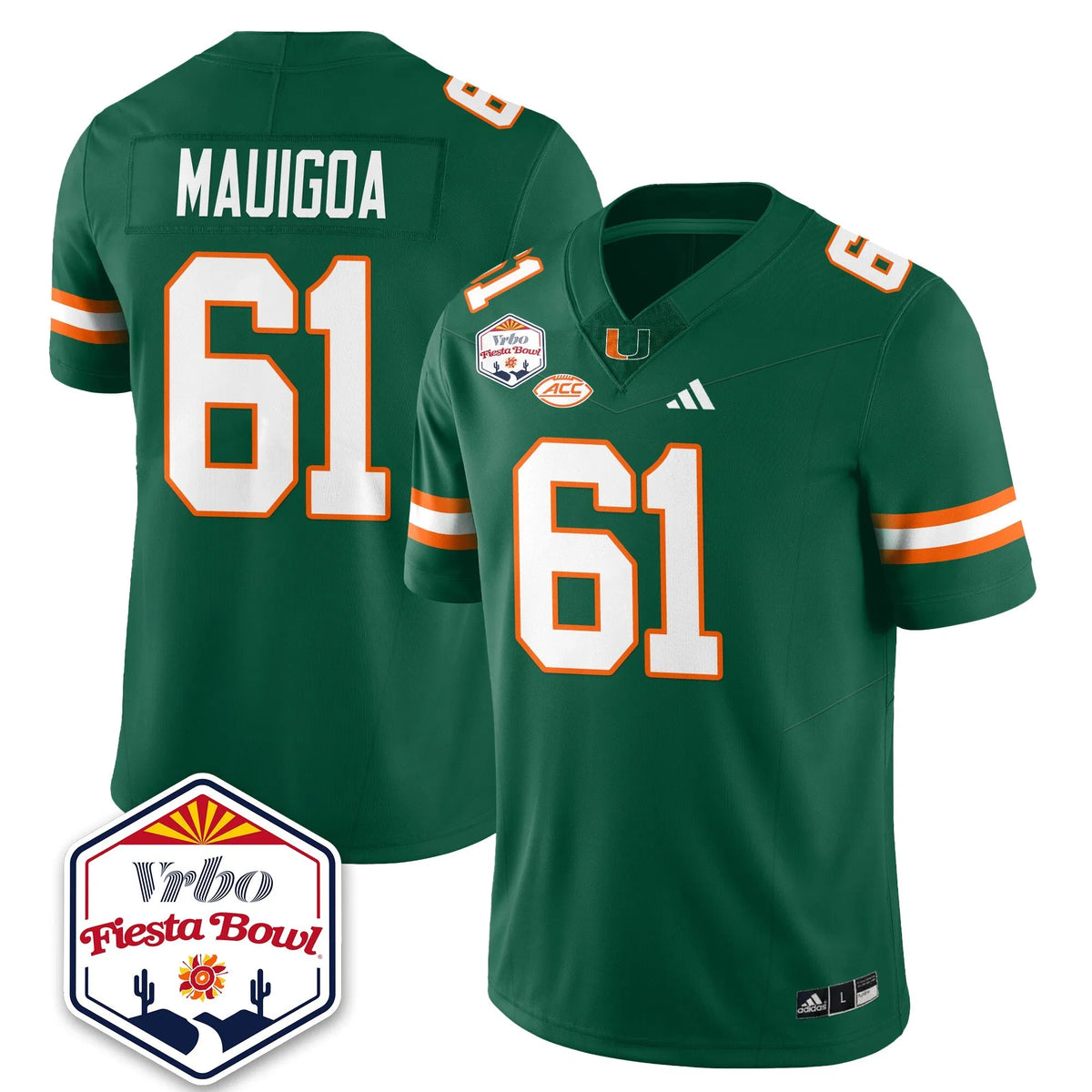 Personalized MIA Football Vapor Limited Jersey - Vrbo Fiesta Bowl - Green / Francis Mauigoa - 61 Stitched