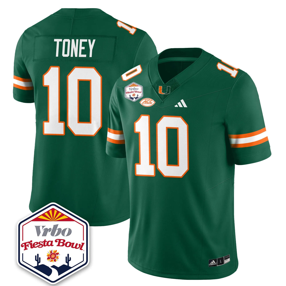 Personalized MIA Football Vapor Limited Jersey - Vrbo Fiesta Bowl - Green / Malachi Toney - 10 Stitched
