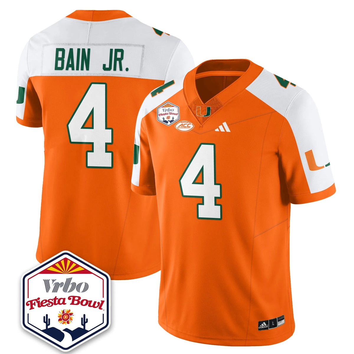 Personalized MIA Football Vapor Limited Jersey - Vrbo Fiesta Bowl - Orange Alternate / Rueben Bain Jr. - 4 Stitched