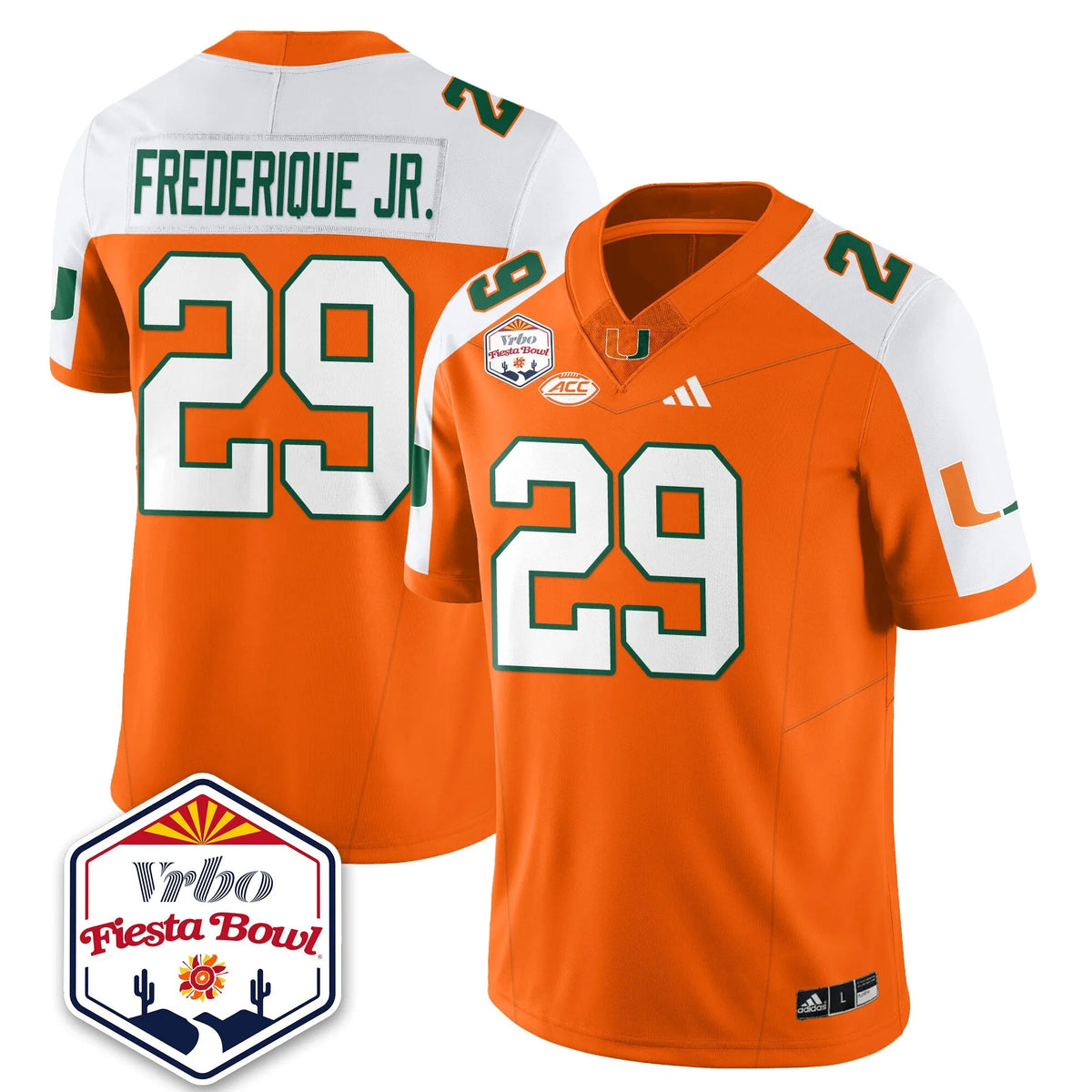 Personalized MIA Football Vapor Limited Jersey - Vrbo Fiesta Bowl - Orange Alternate / OJ Frederique Jr. - 29 Stitched