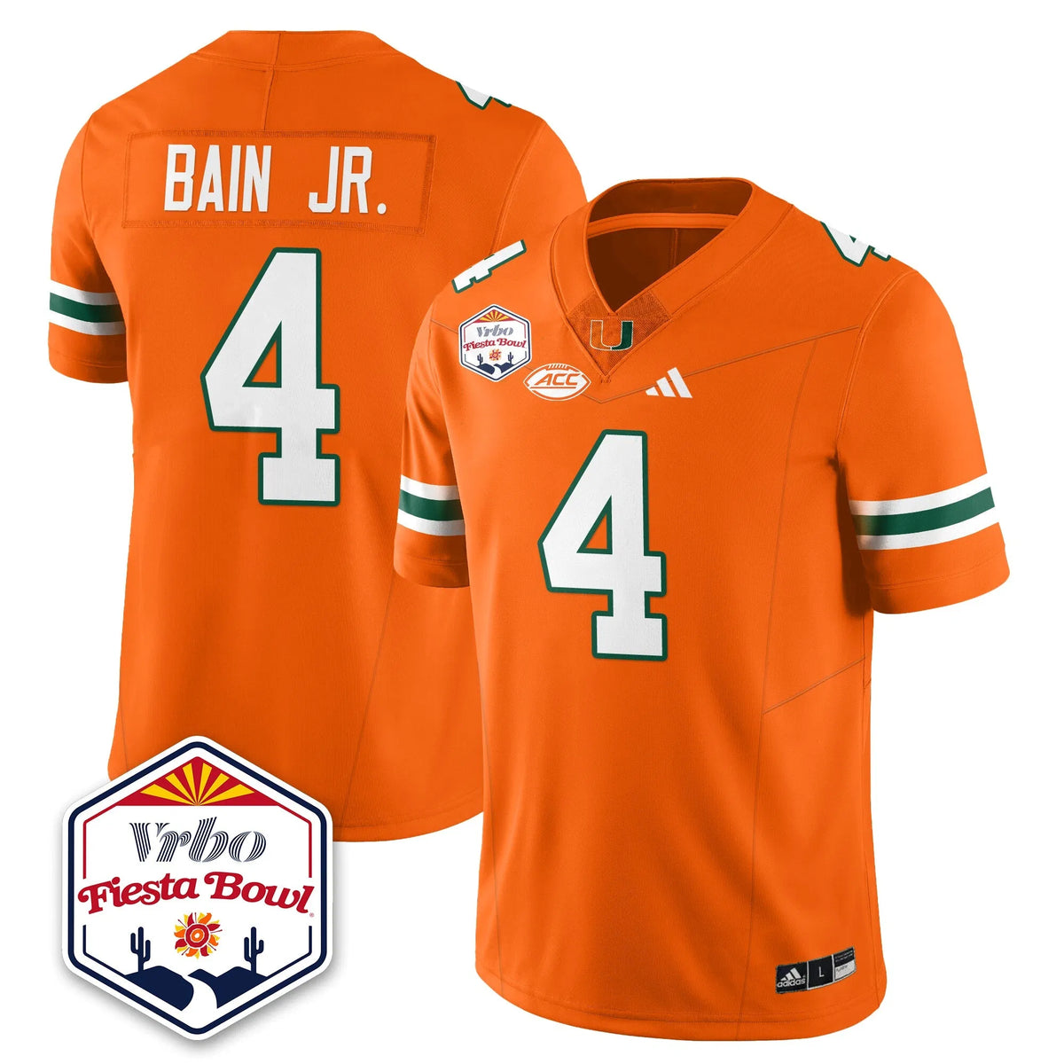 Personalized MIA Football Vapor Limited Jersey - Vrbo Fiesta Bowl - Orange / Rueben Bain Jr. - 4 Stitched