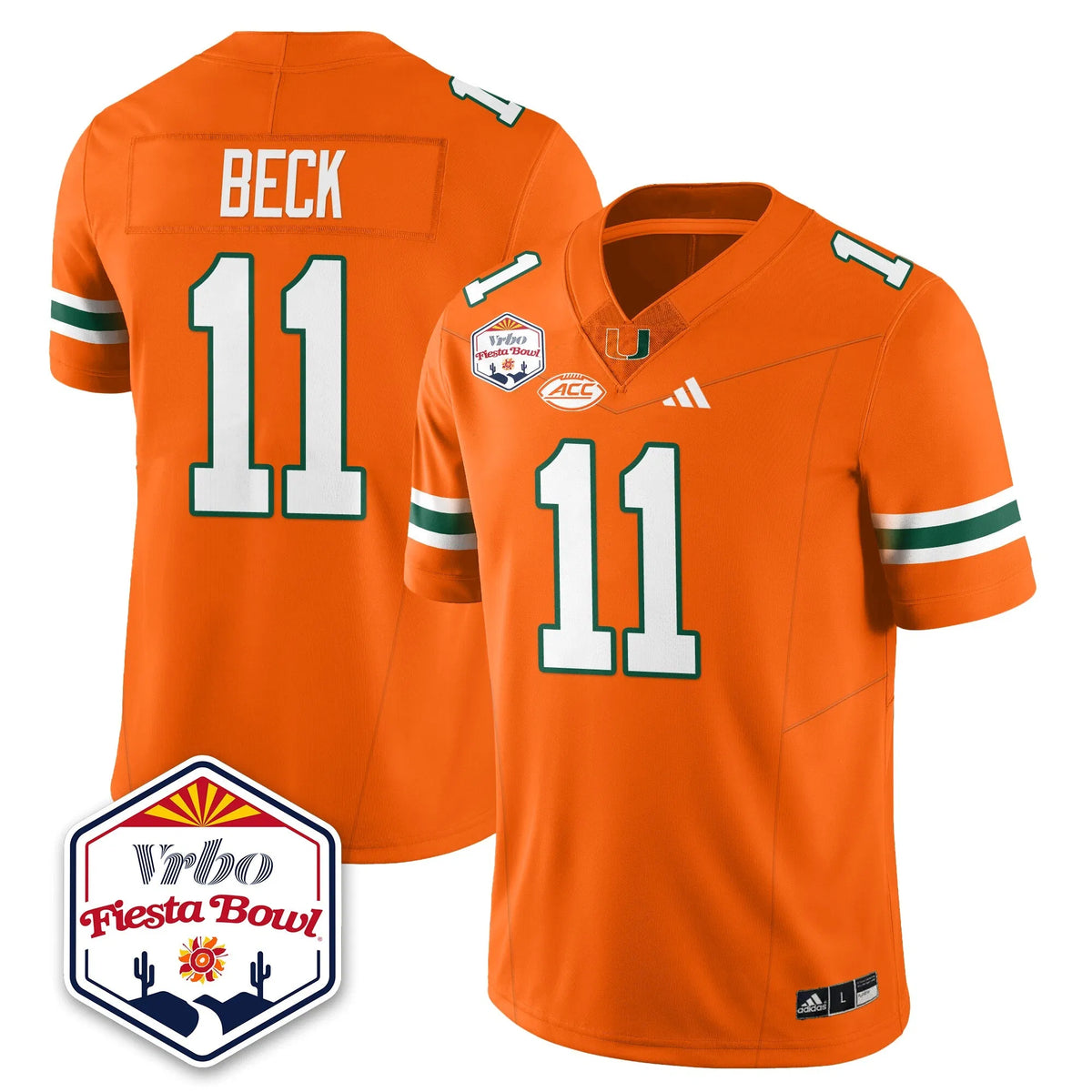 Personalized MIA Football Vapor Limited Jersey - Vrbo Fiesta Bowl - Orange / Carson Beck - 11 Stitched