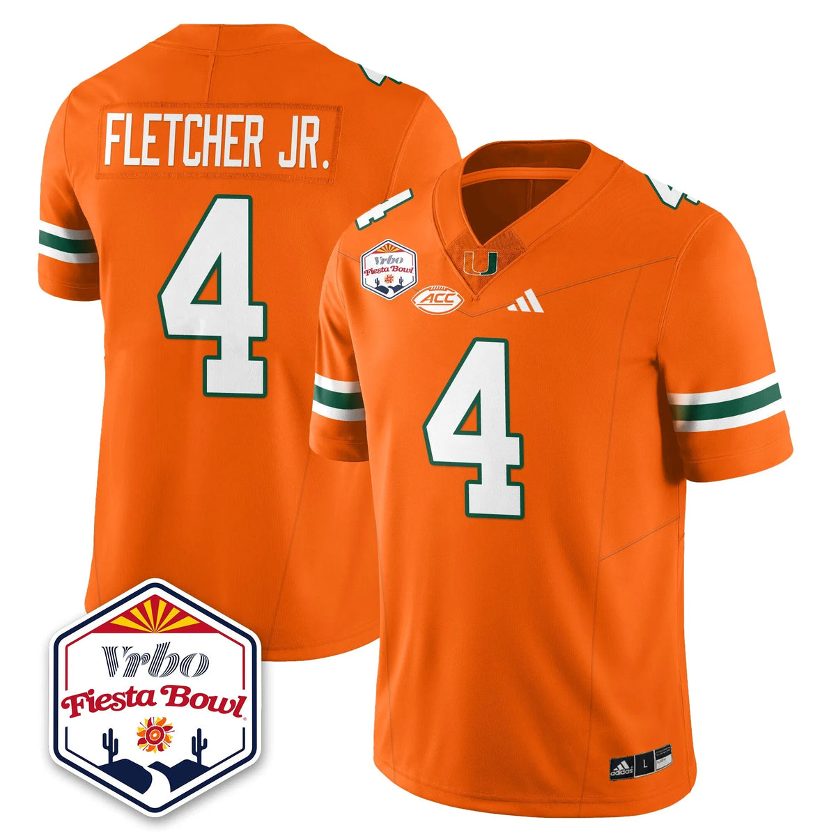 Personalized MIA Football Vapor Limited Jersey - Vrbo Fiesta Bowl - Orange / Mark Fletcher Jr. - 4 Stitched