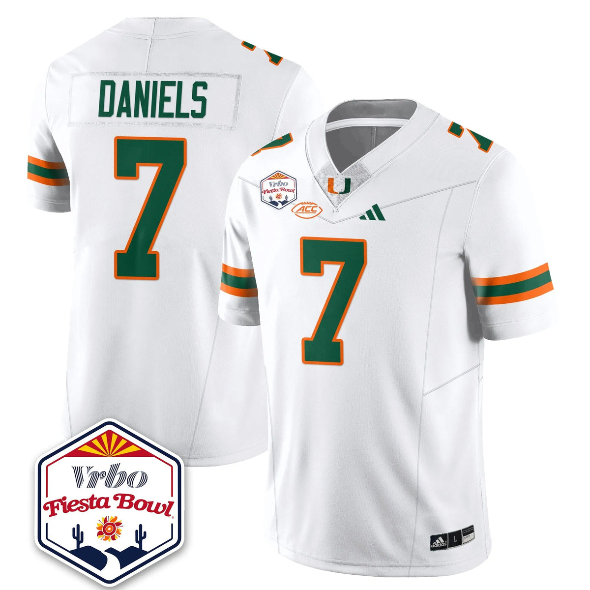 Personalized MIA Football Vapor Limited Jersey - Vrbo Fiesta Bowl - White / CJ Daniels - 7 Stitched