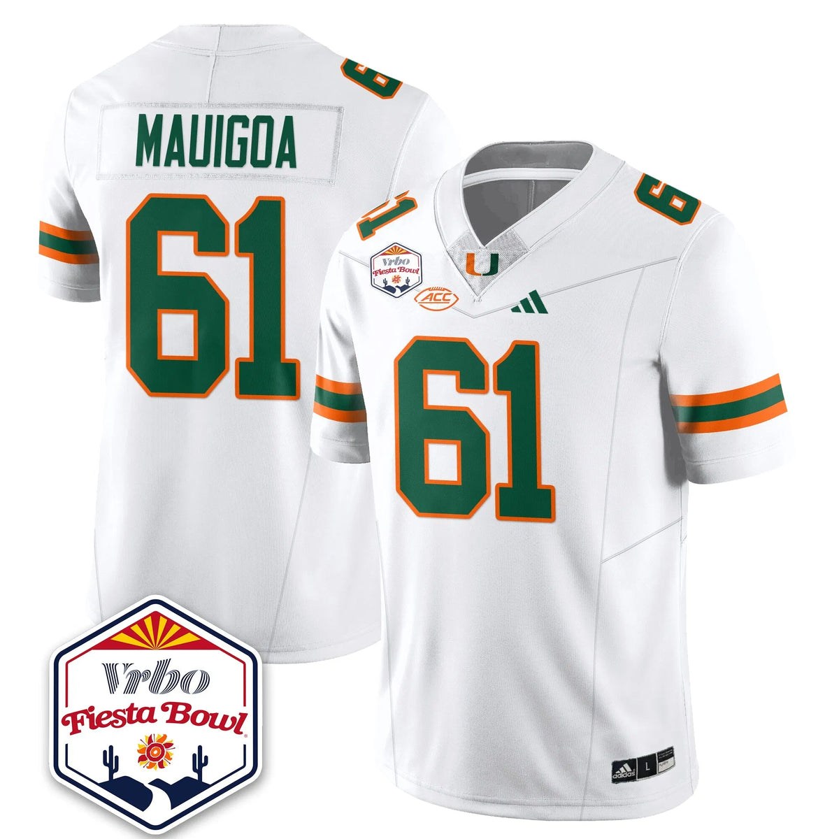 Personalized MIA Football Vapor Limited Jersey - Vrbo Fiesta Bowl - White / Francis Mauigoa - 61 Stitched