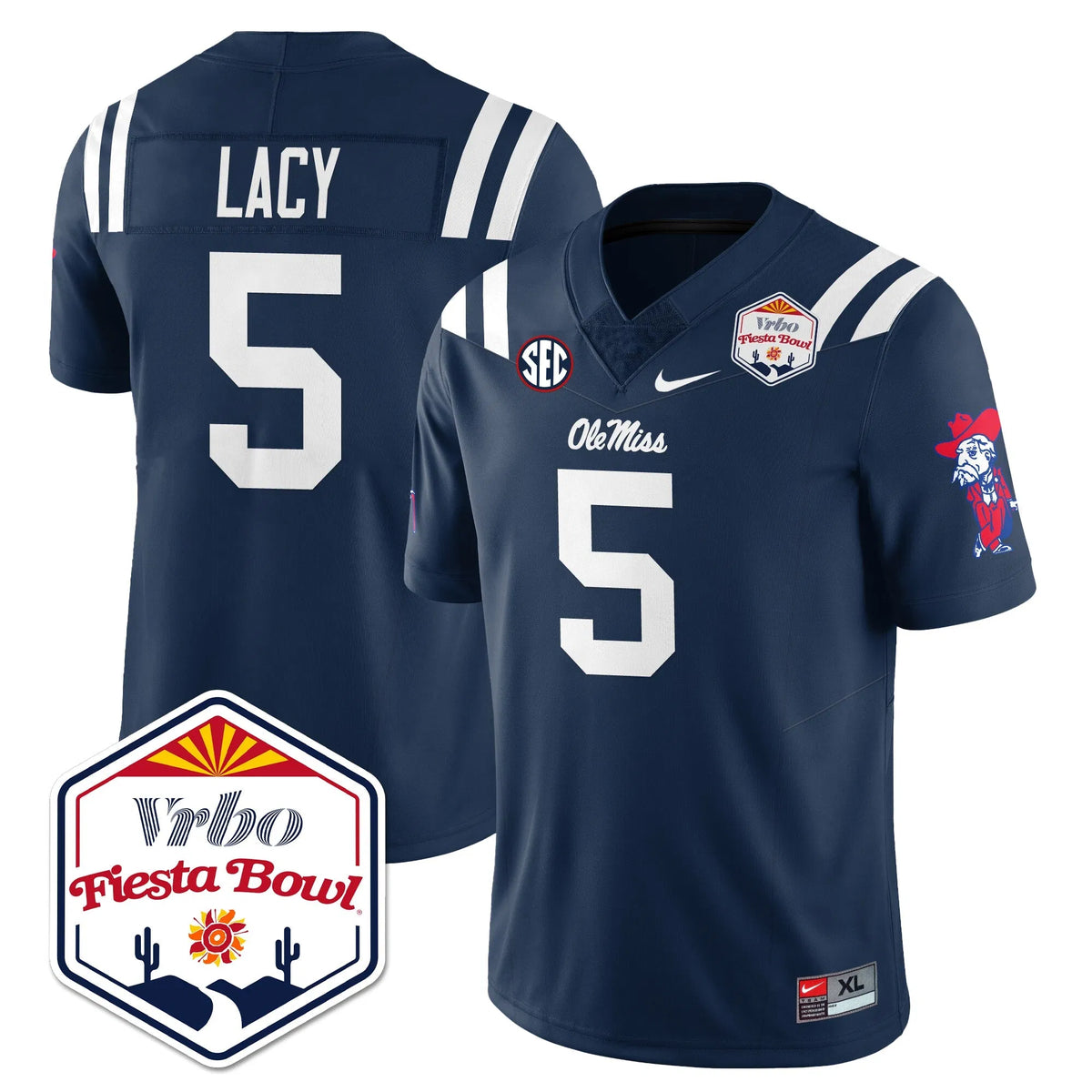 Personalized OM Vapor Limited Jersey - Vrbo Fiesta Bowl - Navy / Kewan Lacy - 5 Stitched