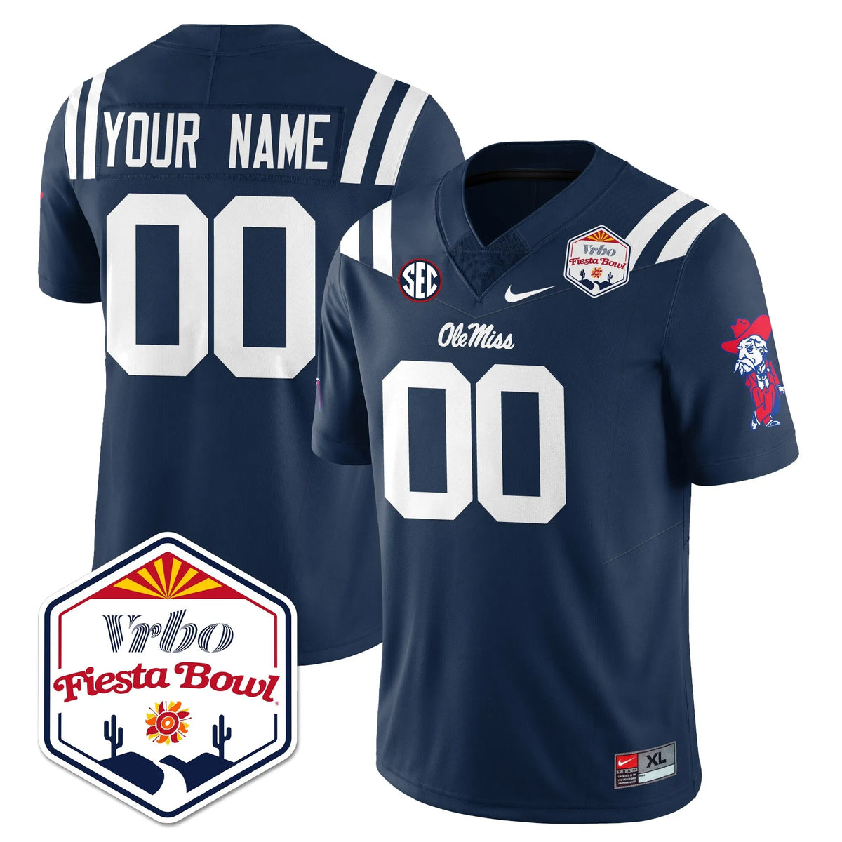 Personalized OM Vapor Limited Custom Jersey - Vrbo Fiesta Bowl - Navy Stitched