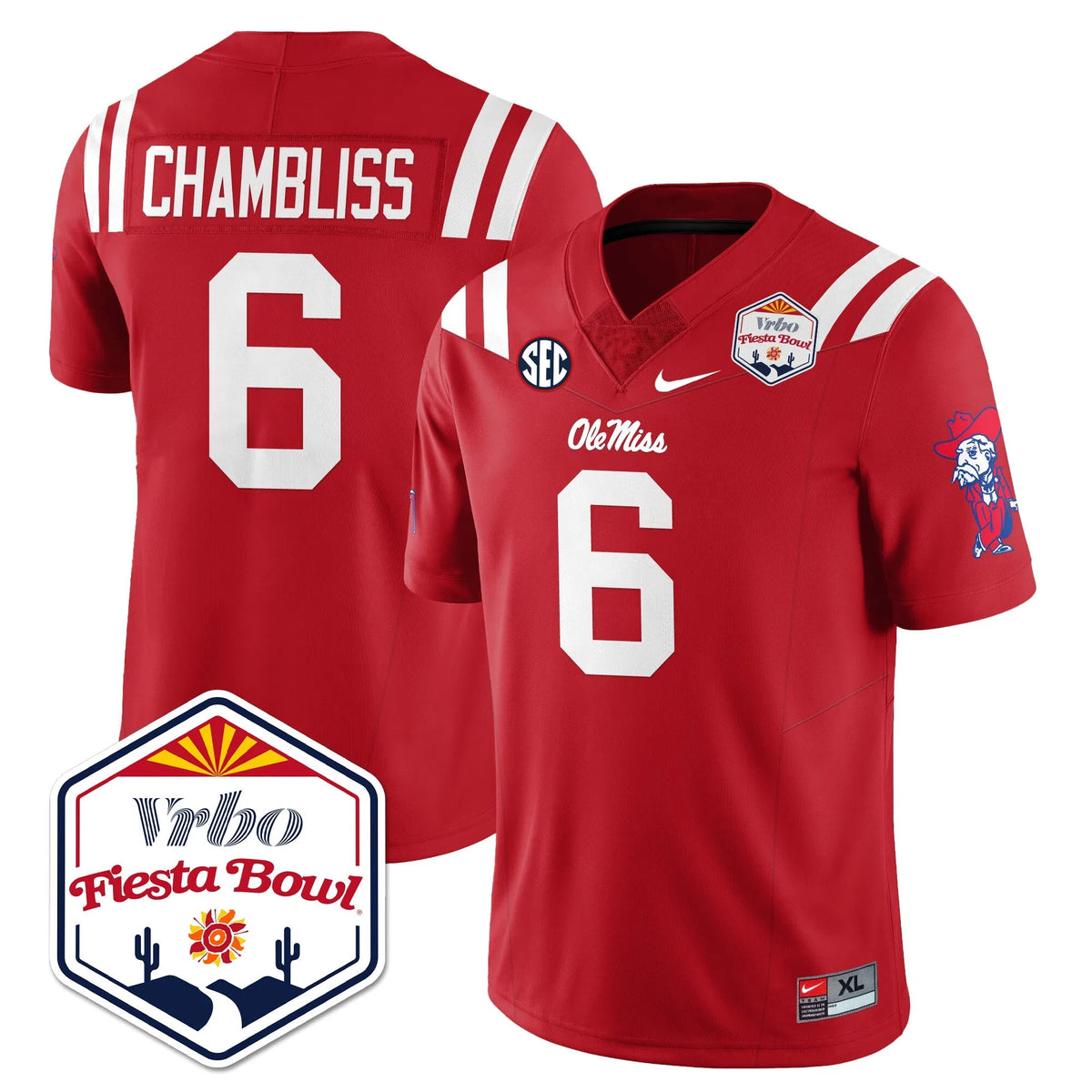 Personalized OM Vapor Limited Jersey - Vrbo Fiesta Bowl - Red / Trinidad Chambliss - 6 Stitched