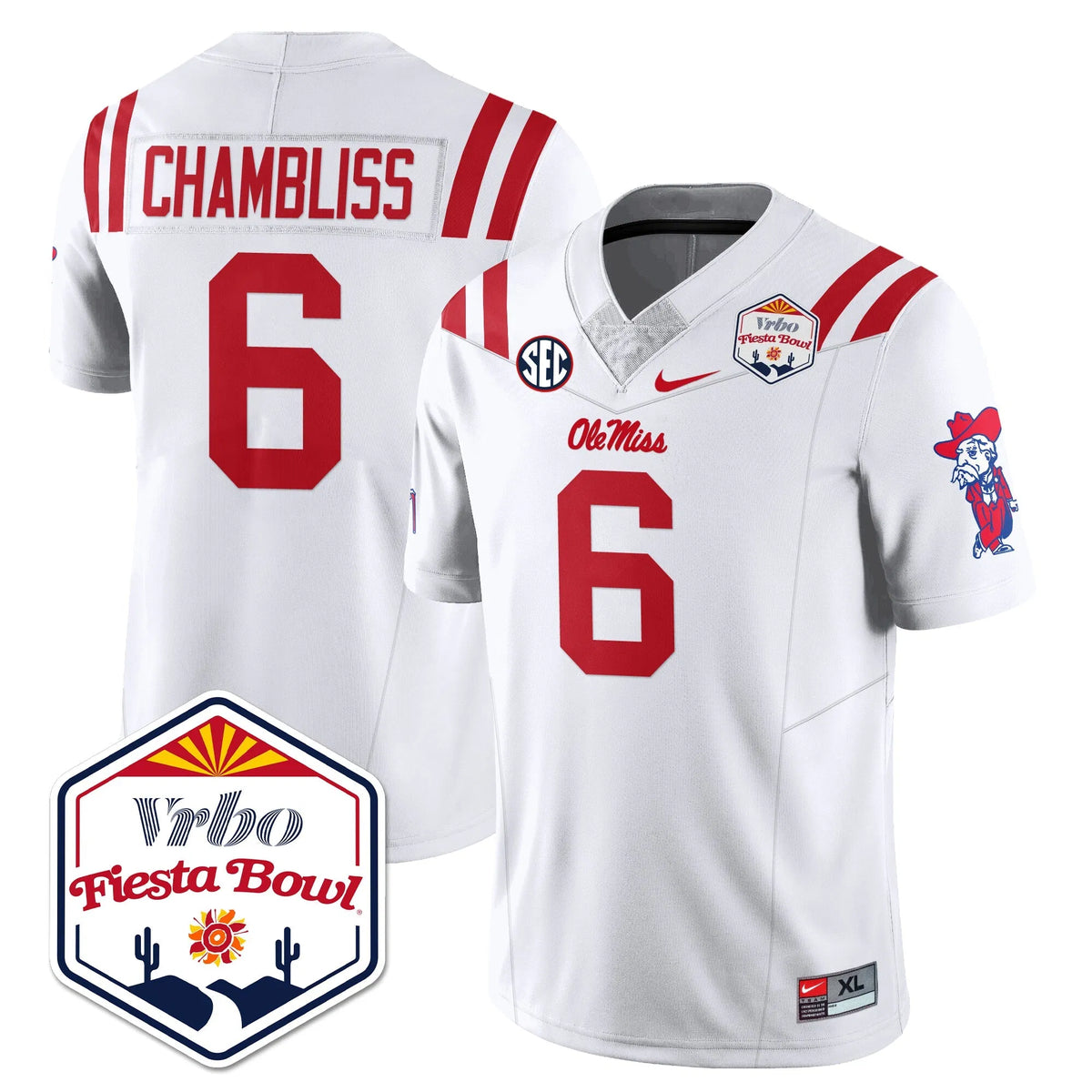 Personalized OM Vapor Limited Jersey - Vrbo Fiesta Bowl - White / Trinidad Chambliss - 6 Stitched
