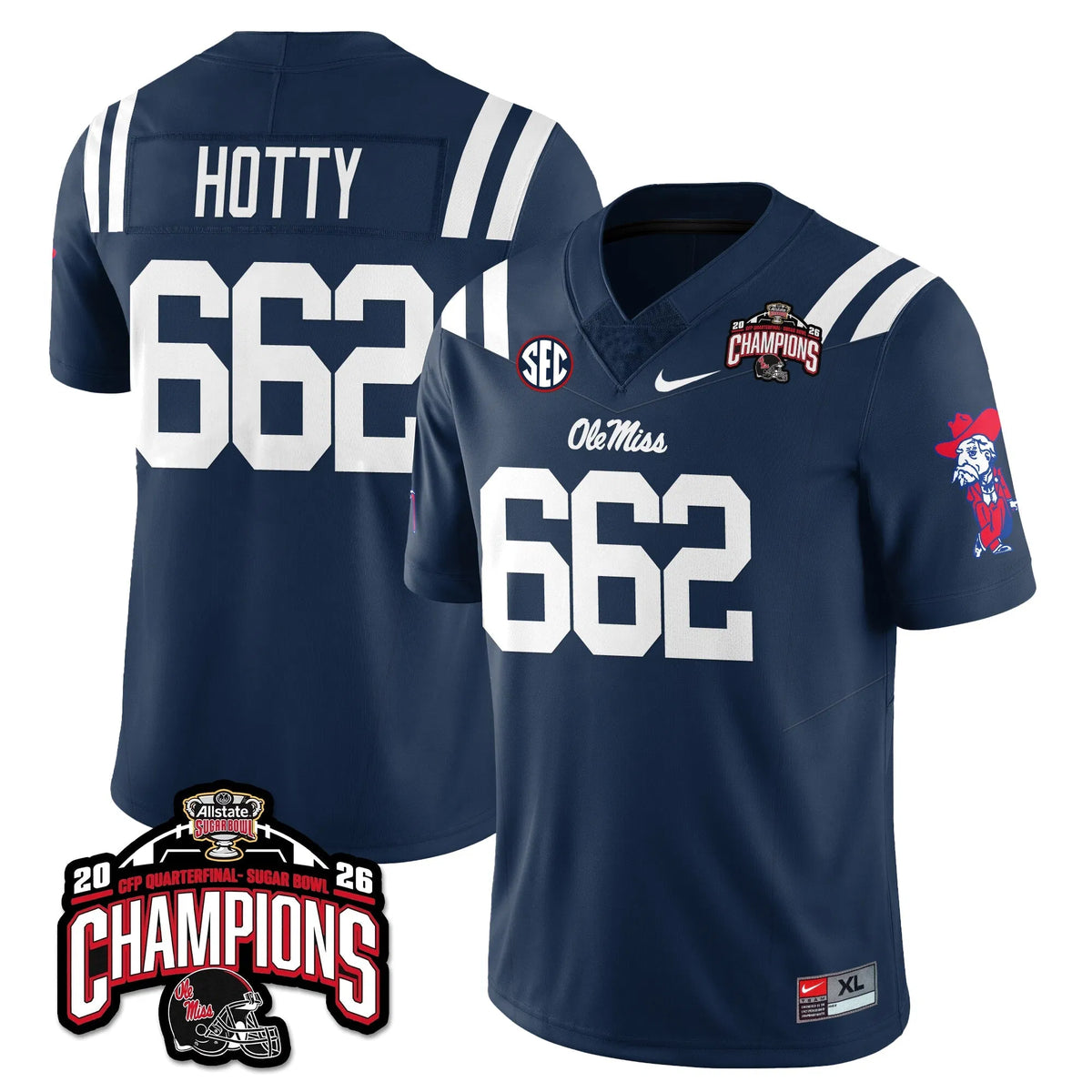 Personalized OMB Football Vapor Limited Jersey - Allstate Sugar Bowl Champions - Navy / Hotty - 662 Stitched