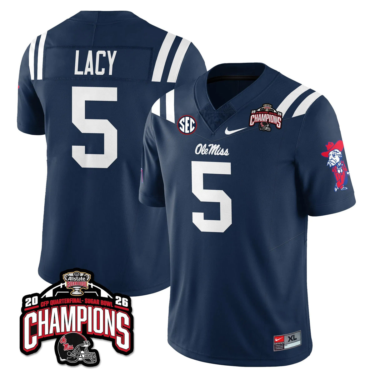 Personalized OMB Football Vapor Limited Jersey - Allstate Sugar Bowl Champions - Navy / Kewan Lacy - 5 Stitched
