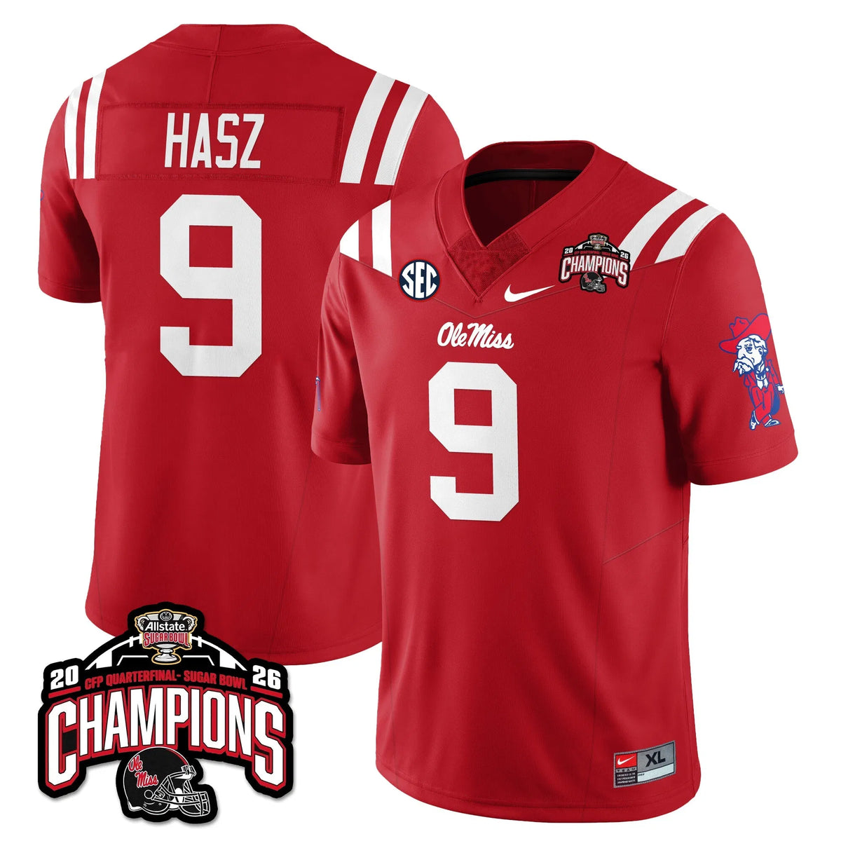 Personalized OMB Football Vapor Limited Jersey - Allstate Sugar Bowl Champions - Red / Luke Hasz - 9 Stitched