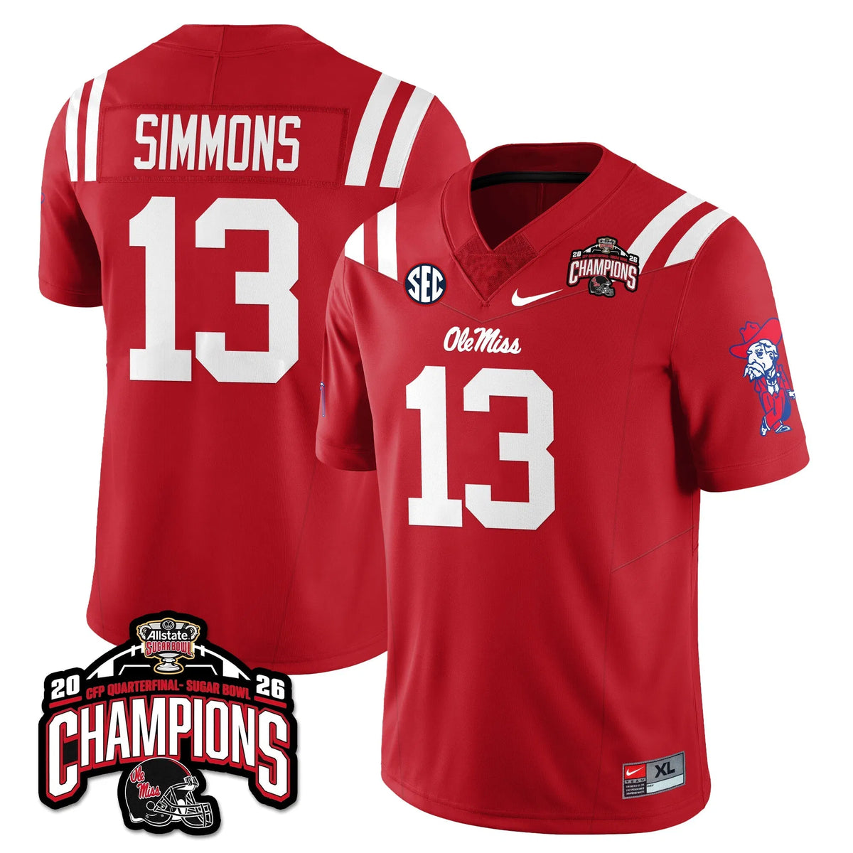 Personalized OMB Football Vapor Limited Jersey - Allstate Sugar Bowl Champions - Red / Austin Simmons - 13 Stitched