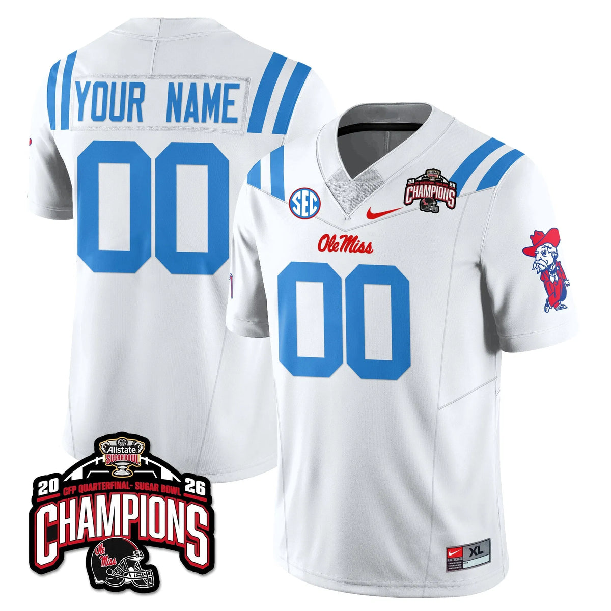 Personalized Custom OMB Football Vapor Limited Jersey - Allstate Sugar Bowl Champions - White Limited Stitched