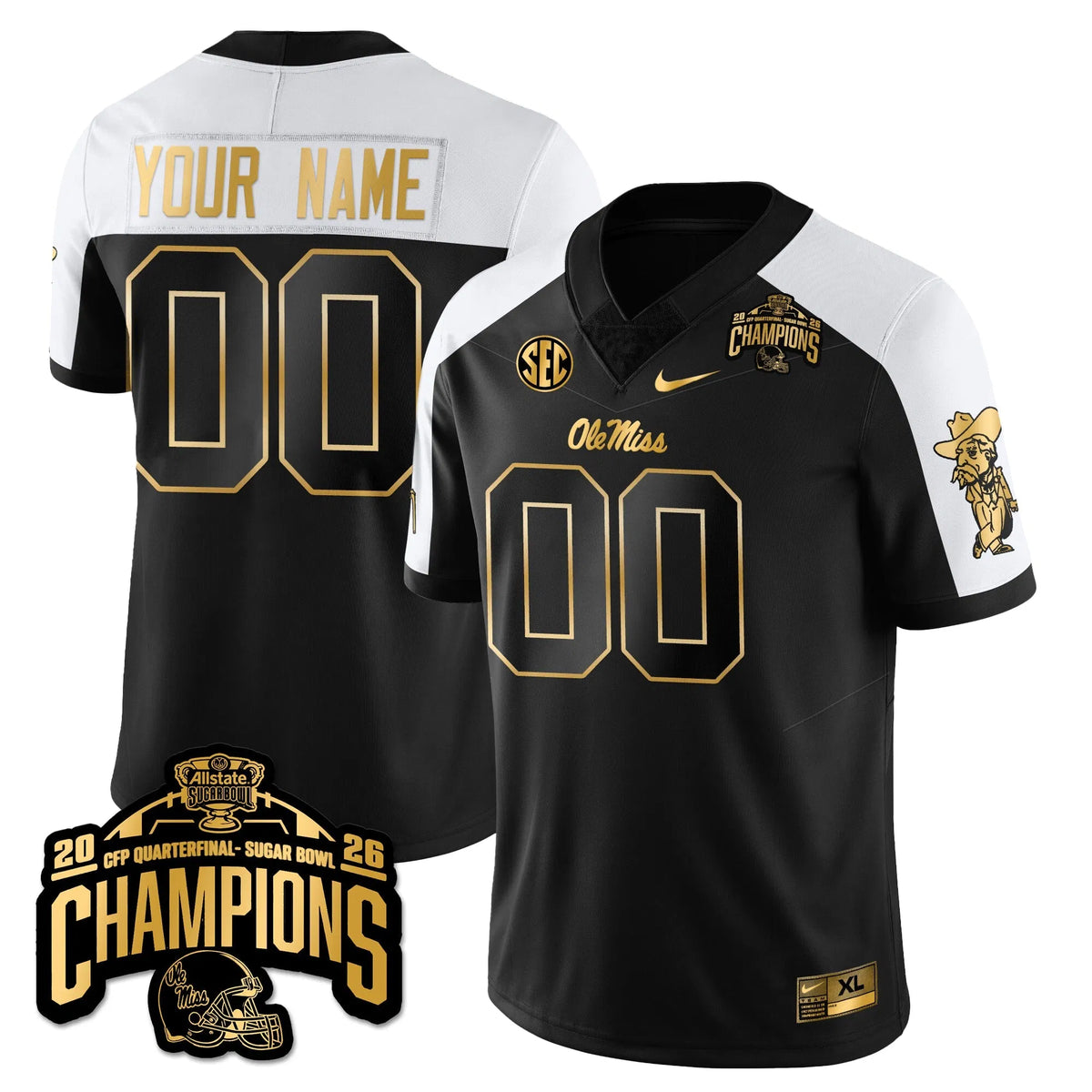 Personalized Custom OMB Football Vapor Limited Gold Jersey - Allstate Sugar Bowl Champions - Alternate Stitched
