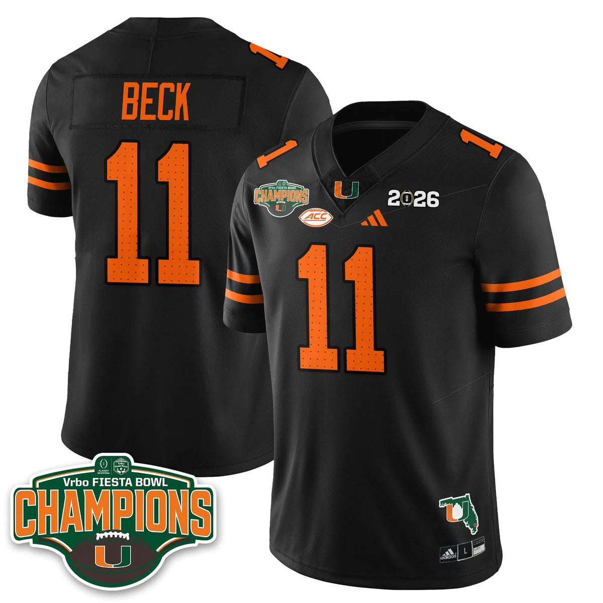 Personalized MIA Football Vapor Limited Jersey V2 - Fiesta Bowl Champions - Black / Carson Beck - 11 Stitched