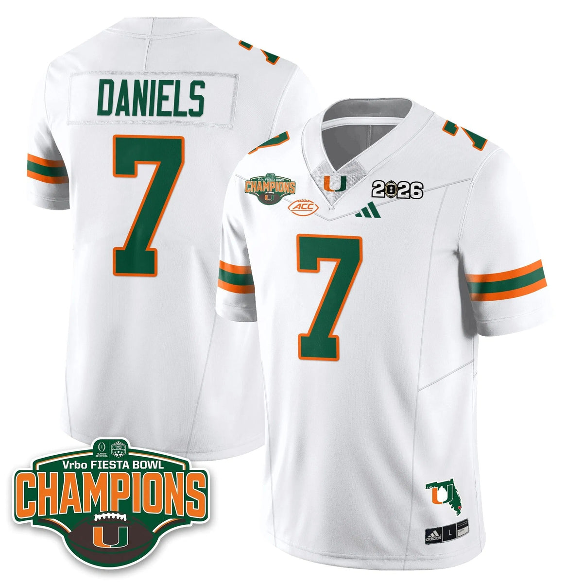 Personalized MIA Football Vapor Limited Jersey V2 - Fiesta Bowl Champions - White / CJ Daniels - 7 Stitched