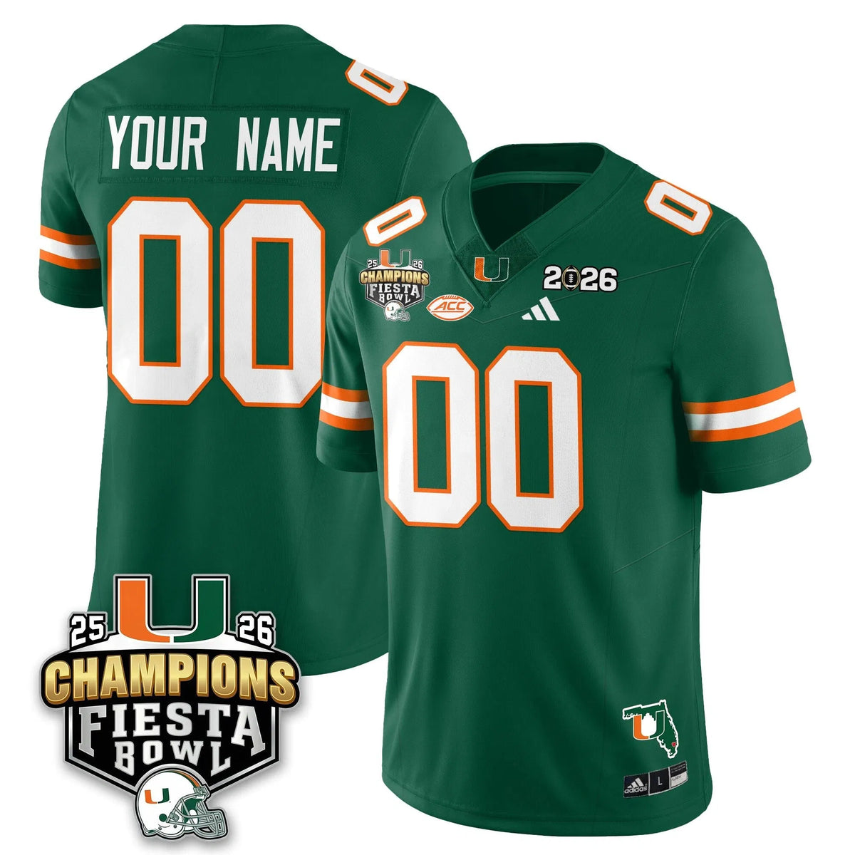 Personalized Custom MIA Football Vapor Limited Jersey V3 - Fiesta Bowl Champions - Green Stitched