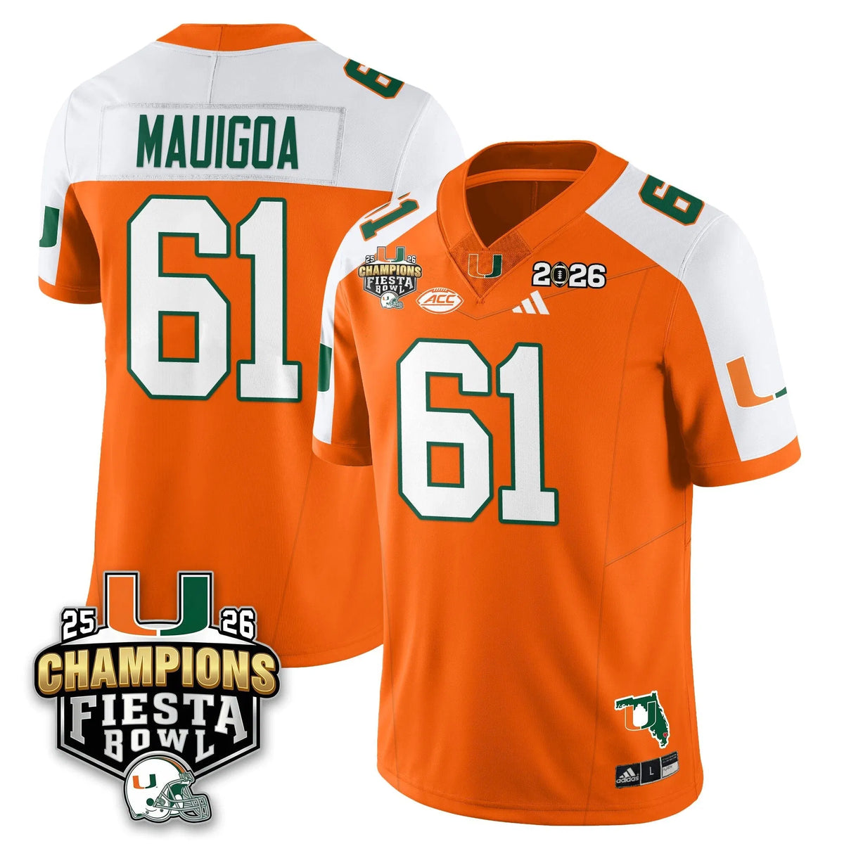 Personalized MIA Football Vapor Limited Jersey V3 - Fiesta Bowl Champions - Orange Alternate / Francis Mauigoa - 61 Stitched