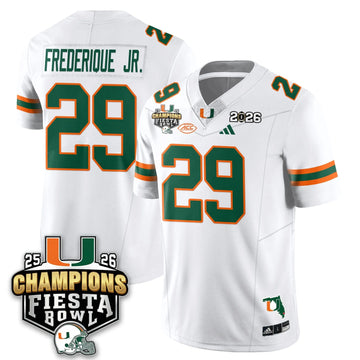 Personalized MIA Football Vapor Limited Jersey V3 - Fiesta Bowl Champions - White / OJ Frederique Jr. - 29 Stitched