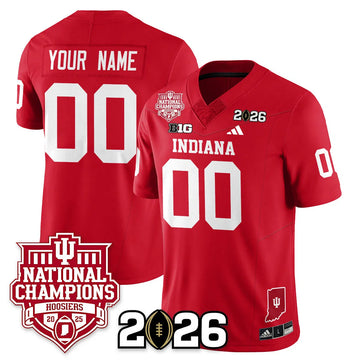 Personalized Indiana Hoosiers Vapor Limited Football Custom Jersey - 2026 National Champions - Red Stitched