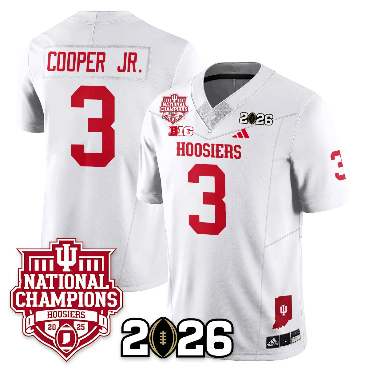 Personalized Indiana Hoosiers Vapor Limited Football Jersey - 2026 National Champions - White / Omar Cooper Jr.- 3 Stitched