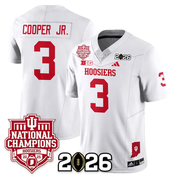 Personalized Indiana Hoosiers Vapor Limited Football Jersey - 2026 National Champions - White / Omar Cooper Jr.- 3 Stitched