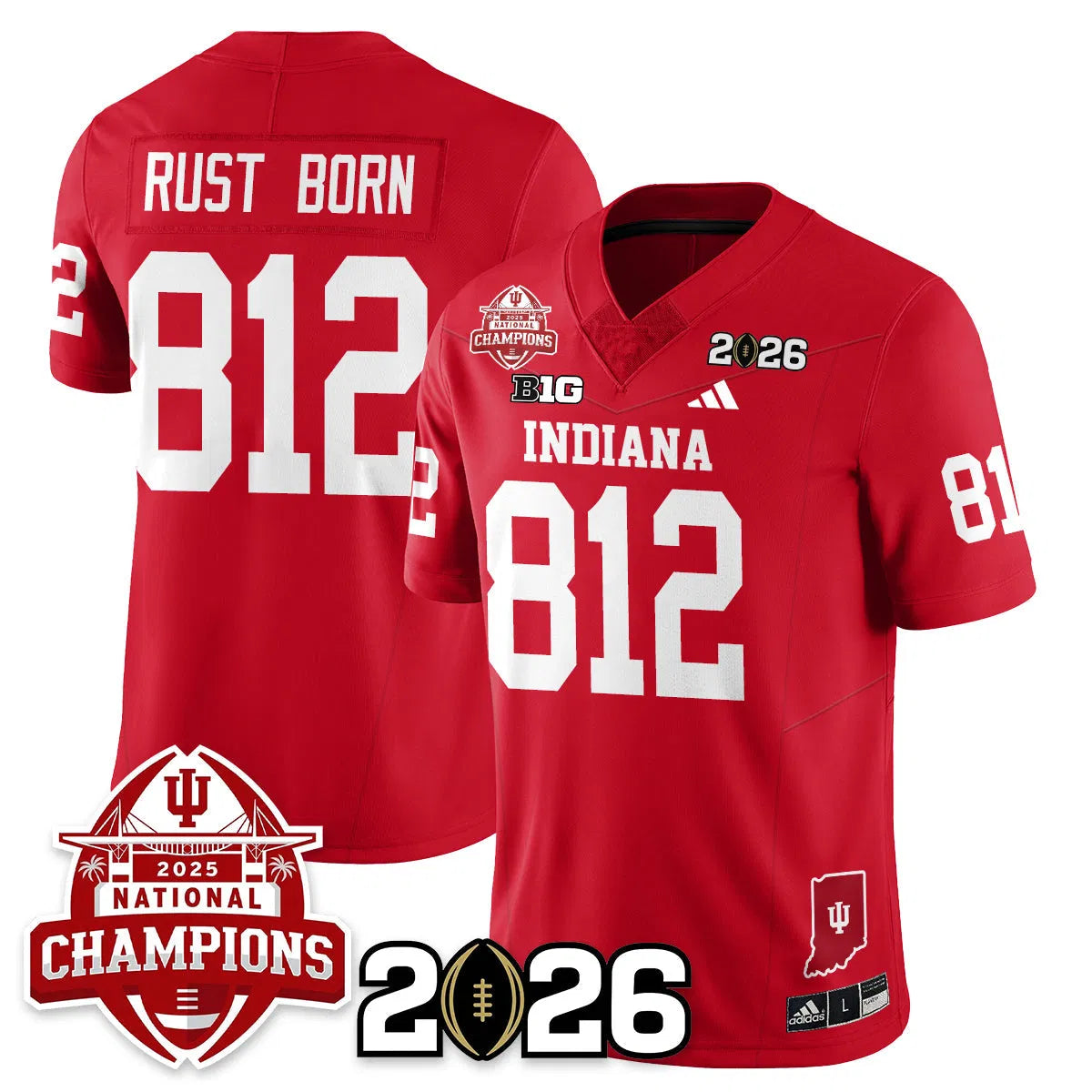 Personalized Indiana Hoosiers Vapor Limited Football Jersey V2 - 2026 National Champions - Red / Rust Born - 812 Stitched