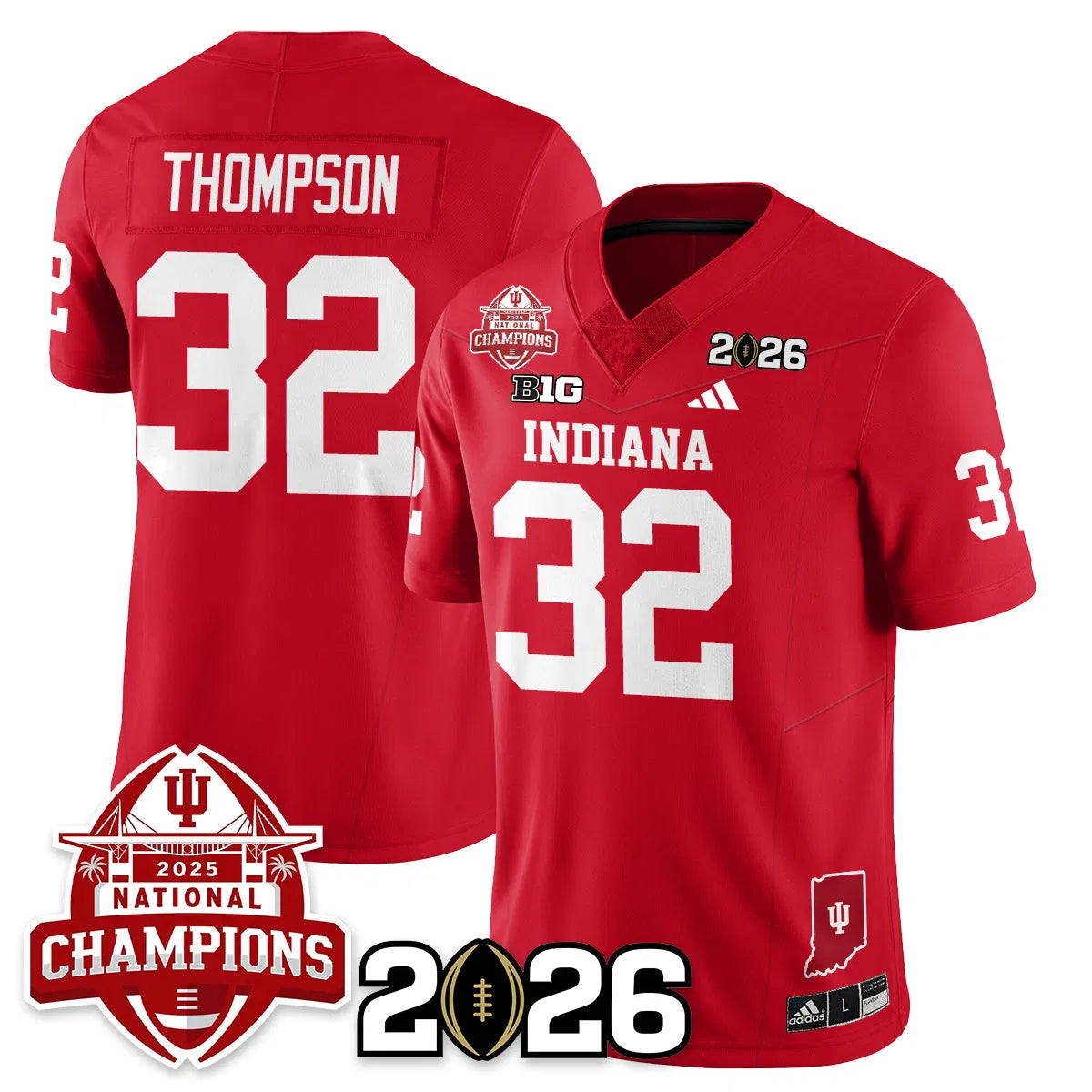 Personalized Indiana Hoosiers Vapor Limited Football Jersey V2 - 2026 National Champions - Red / Anthony Thompson - 32 Stitched