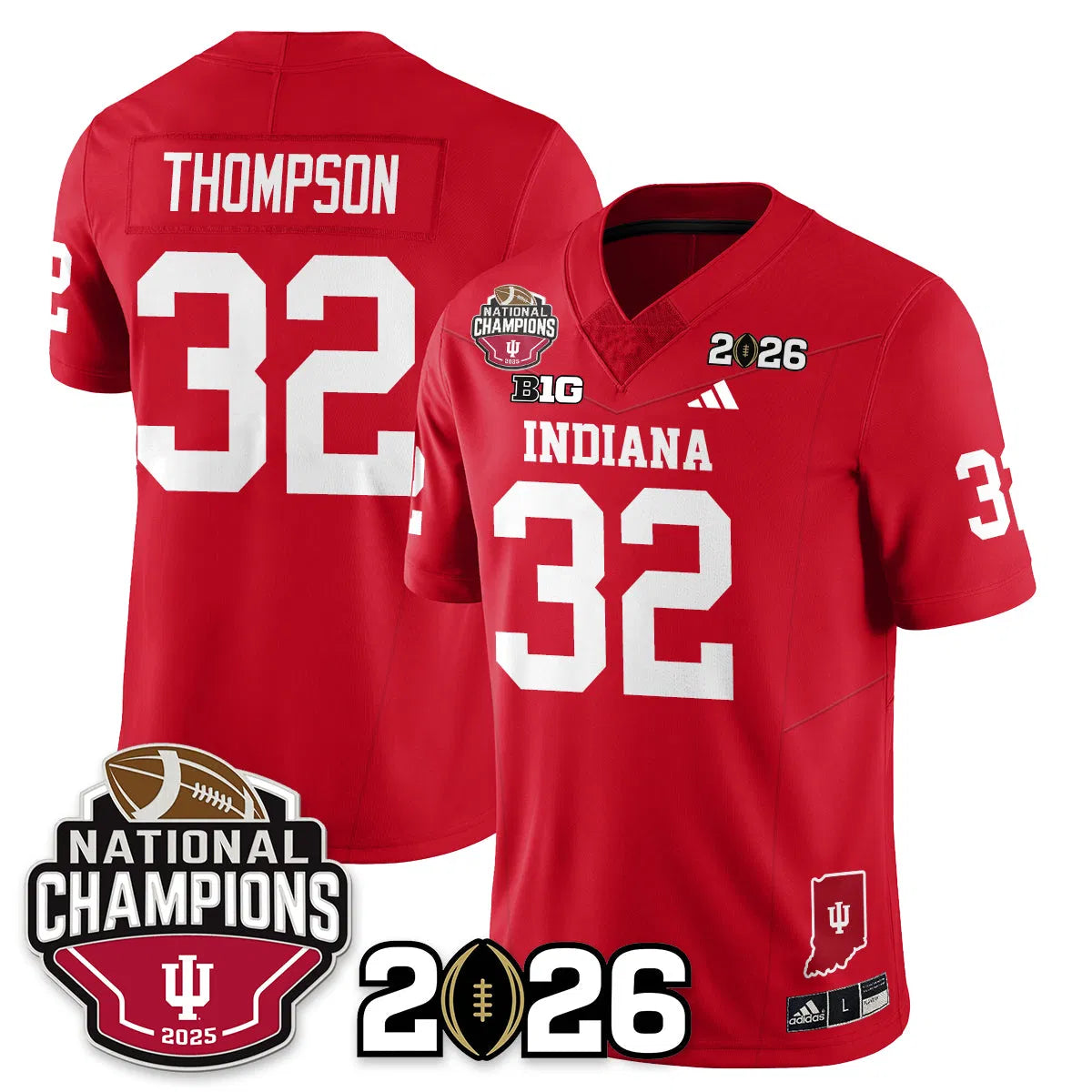 Personalized Indiana Hoosiers Vapor Limited Football Jersey V3 - 2026 National Champions - Red / Anthony Thompson - 32 Stitched