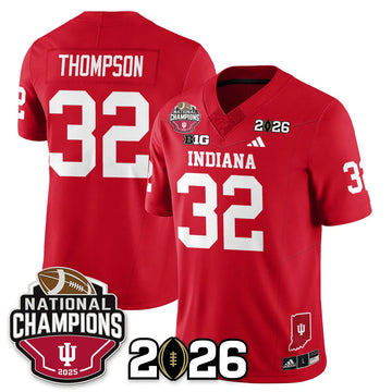Personalized Indiana Hoosiers Vapor Limited Football Jersey V3 - 2026 National Champions - Red / Anthony Thompson - 32 Stitched