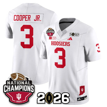 Personalized Indiana Hoosiers Vapor Limited Football Jersey V3 - 2026 National Champions - White / Omar Cooper Jr.- 3 Stitched