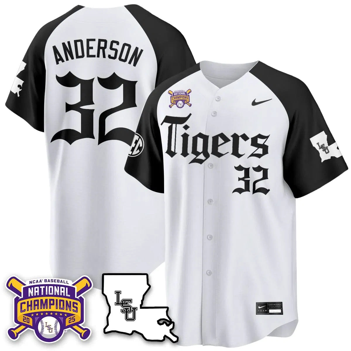 Personalized LSU 2026 World Series Champions 'Gothic Geaux Edition' Jersey - Stitched - Alternate / Kade Anderson Stitched