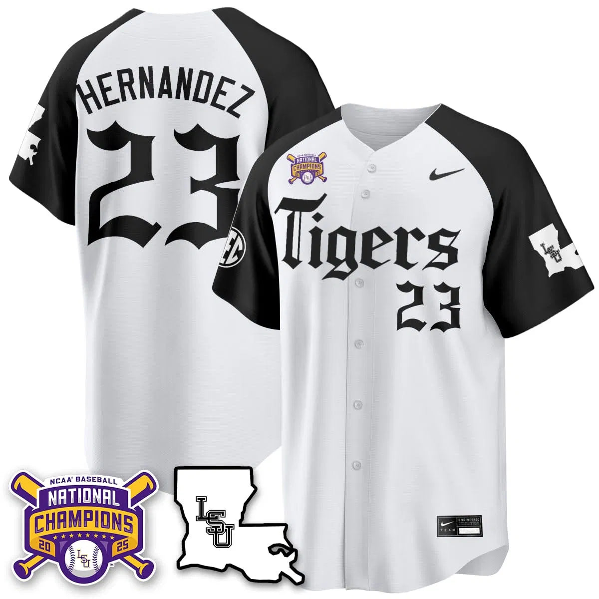Personalized LSU 2026 World Series Champions 'Gothic Geaux Edition' Jersey - Stitched - Alternate / Luis Hernandez Stitched