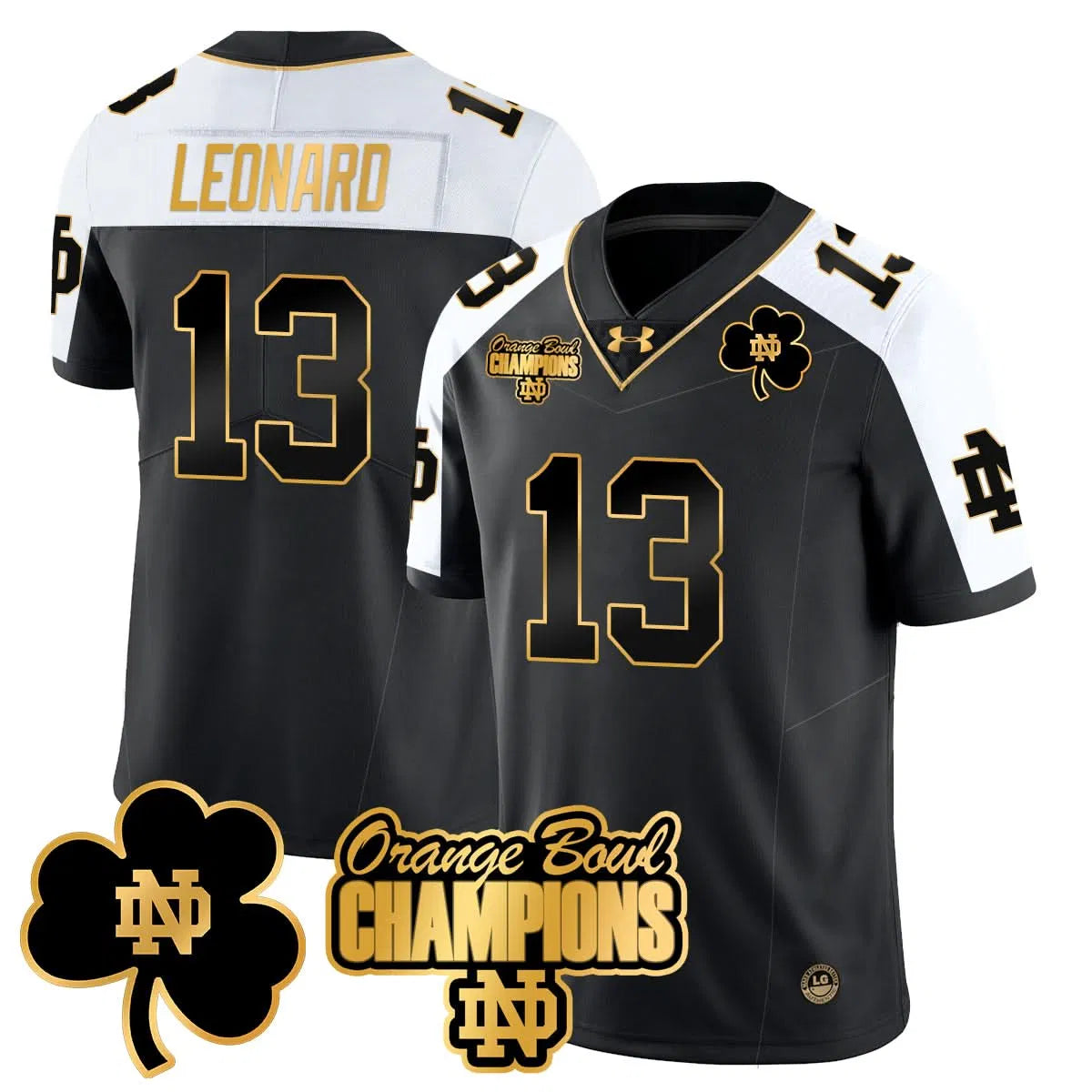 Personalized NDFI 2026 Orange Bowl Champions Jersey - Gold Alternate / Riley Leonard Stitched