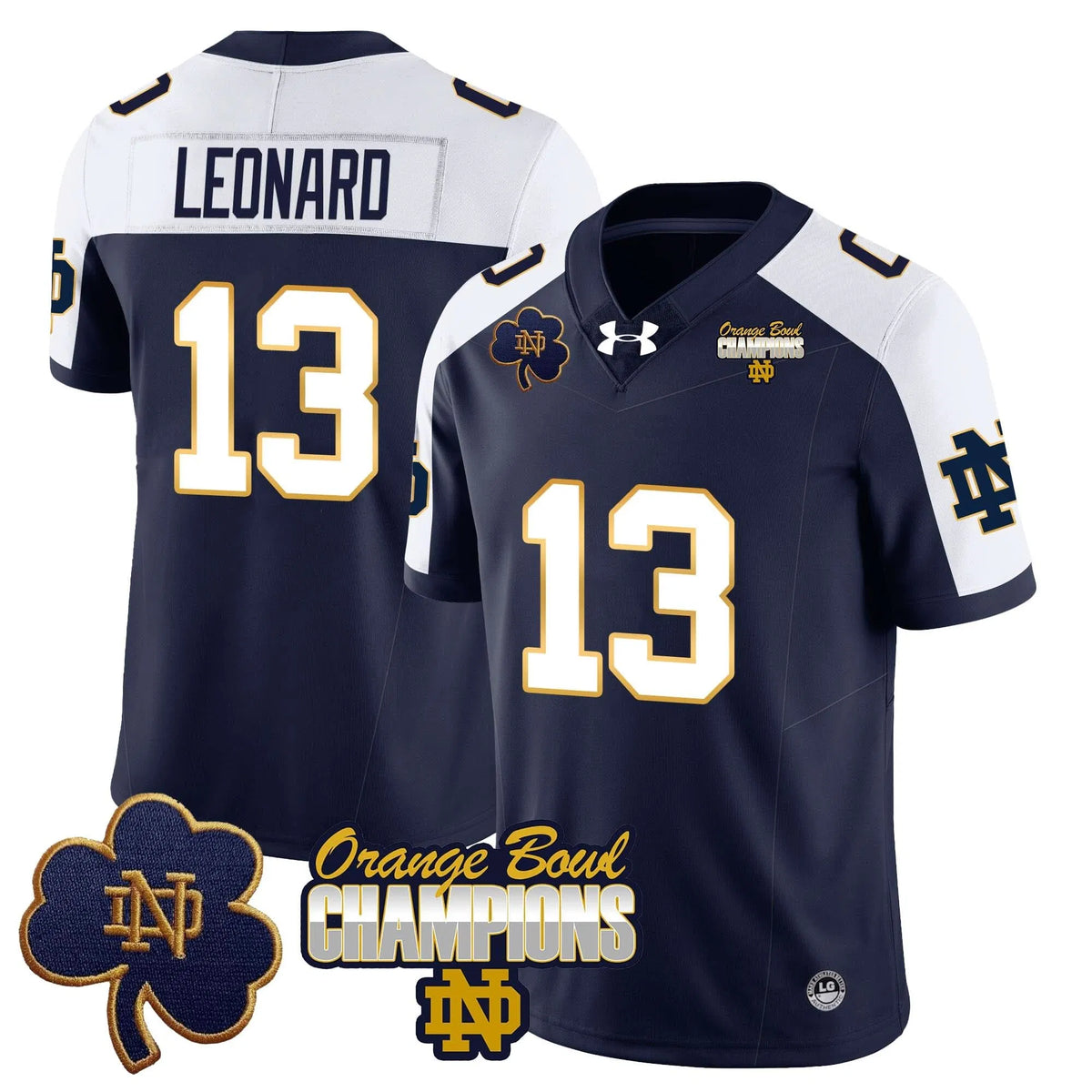 Personalized NDFI 2026 Orange Bowl Champions Jersey - Navy Alternate / Riley Leonard Stitched