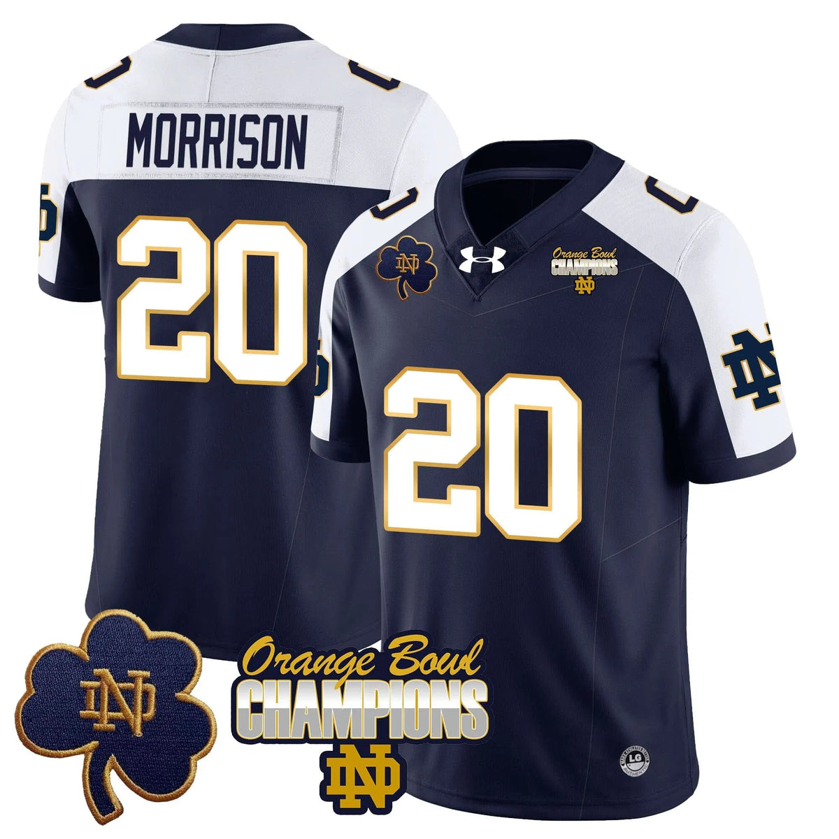 Personalized NDFI 2026 Orange Bowl Champions Jersey - Navy Alternate / Benjamin Morrison Stitched