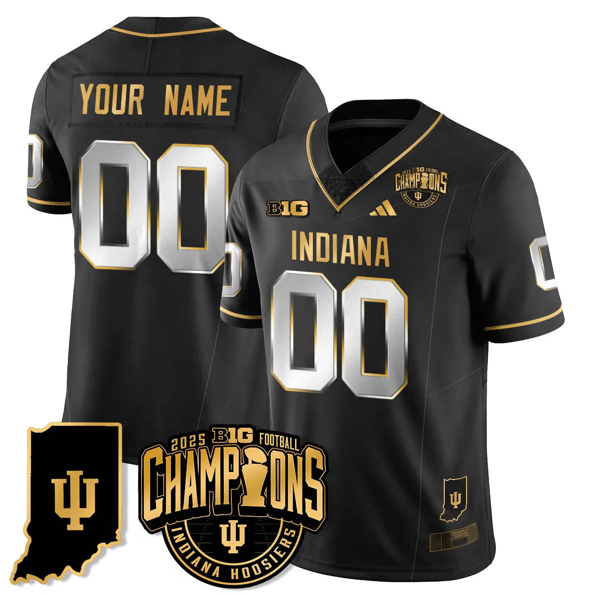 Personalized IND Vapor Limited Football Gold Custom Jersey - Big 10 Champions - Stitched - Black Limited Stitched