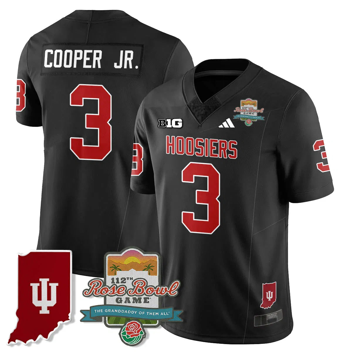 Personalized IND Vapor Limited Football Jersey - Rose Bowl 112th - Black / Omar Cooper Jr.- 3 Stitched