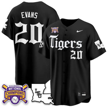Personalized LSU 2026 World Series Champions 'Gothic Geaux Edition' Jersey - Stitched - Black / Casan Evans Stitched