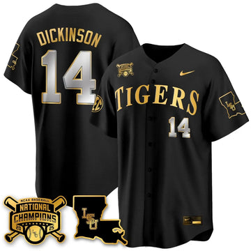 Personalized LSU 2026 College World Series Champions Limited Jersey - Stitched - Black Gold / Daniel Dickinson Stitched