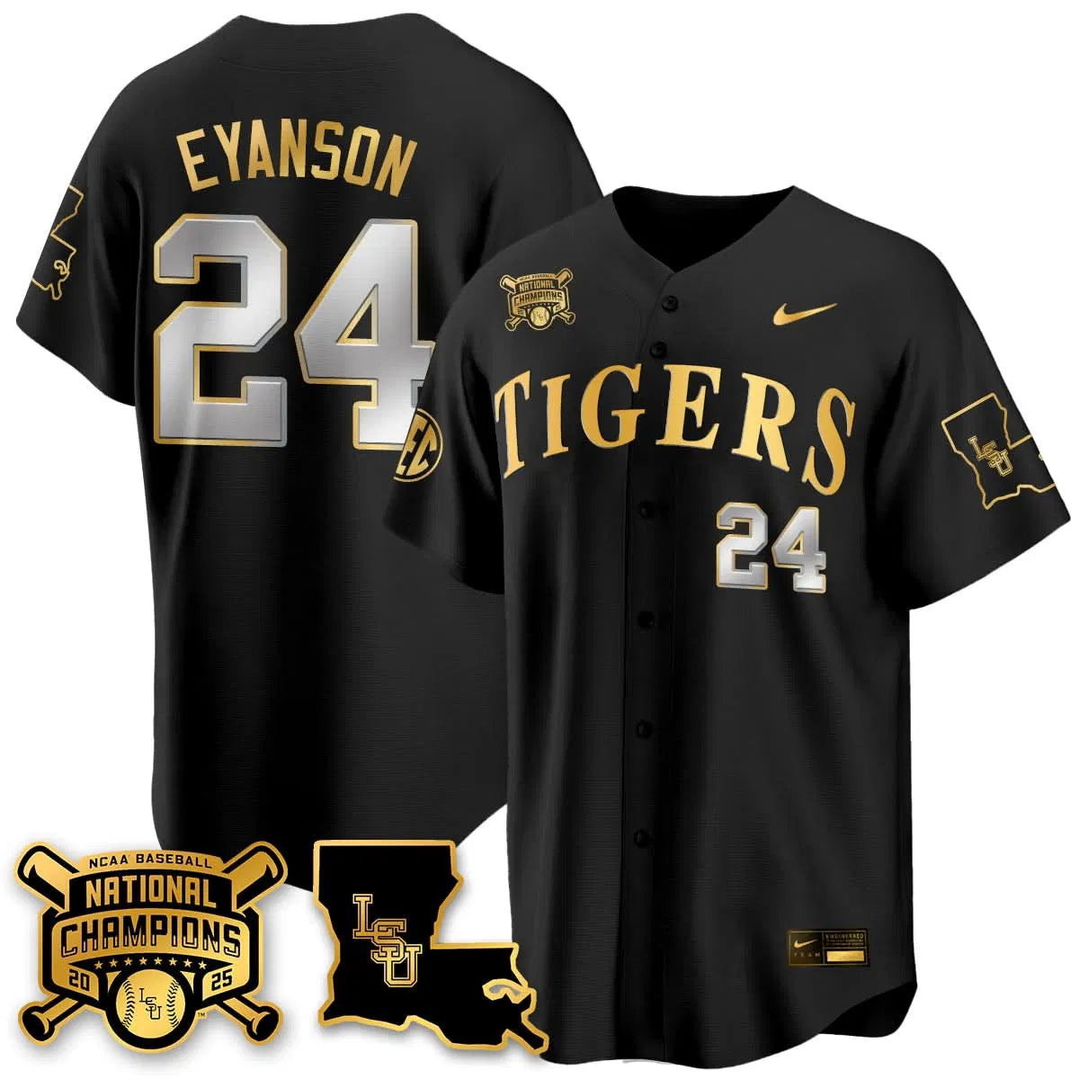 Personalized LSU 2026 College World Series Champions Limited Jersey - Stitched - Black Gold / Anthony Eyanson Stitched