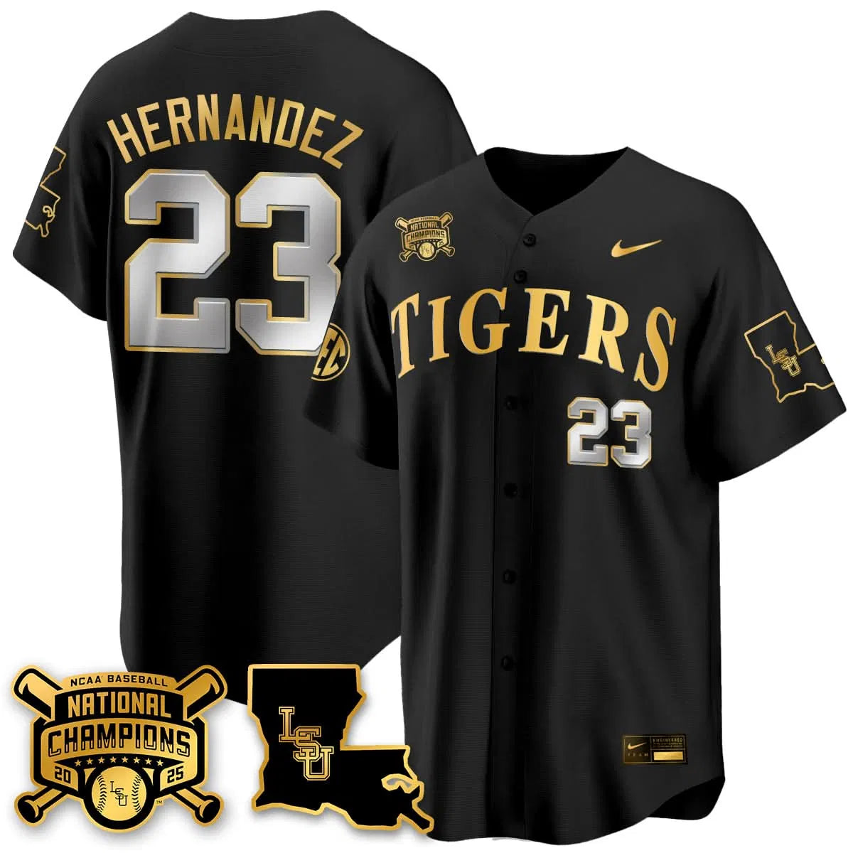 Personalized LSU 2026 College World Series Champions Limited Jersey - Stitched - Black Gold / Luis Hernandez Stitched